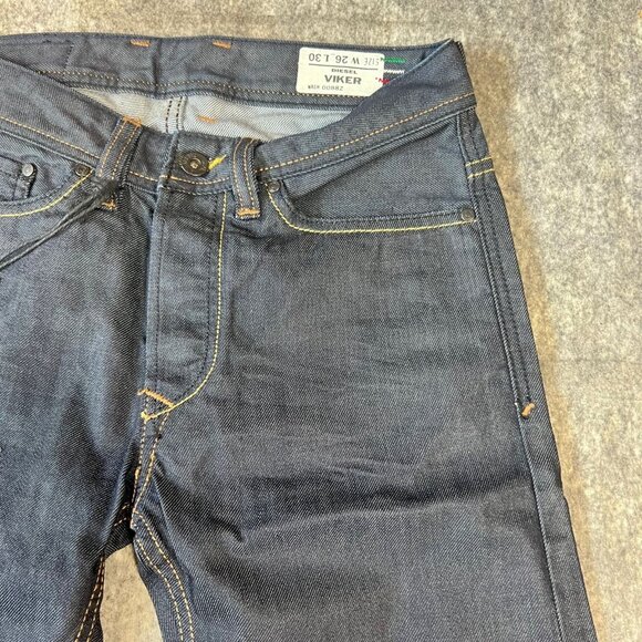 Diesel Viker Mens Jeans Size 26 L30 100% Cotton 100% Cow Leather Patch Dark Wash - Picture 8 of 16